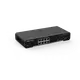Siyah renkli, ön yüzünde sekiz ethernet portu ve iki SFP portu bulunan ağ anahtarı cihazı