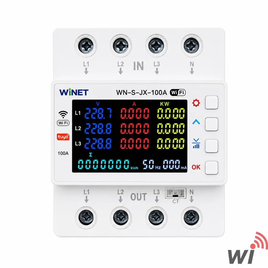 WINET WN-S-JX-100A WiFi Akıllı 3 Faz Enerji Analizörü ve Koruma Rölesi